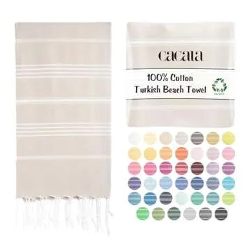 Cacala Lightweight and Thin Turkish Beach Towel 100% Cotton Sand-Free and Quick-Drying Goodness Perfect as an Extra Large Travel Towel, Beach Accessory, or Gift for Beach Lovers, 37 x 70