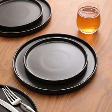Stone Lain Stoneware Round Salad Plates Set, Black Matte, 1.05 pounds