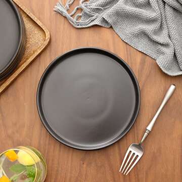 Stone Lain Stoneware Round Salad Plates Set, Black Matte, 1.05 pounds