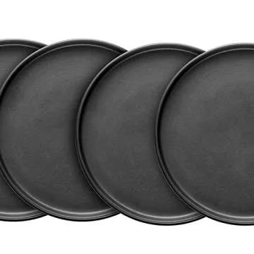 Stone Lain Stoneware Round Salad Plates Set, Black Matte, 1.05 pounds