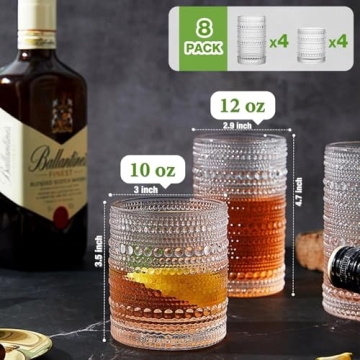 Hlukana Vintage Hobnail Drinking Glasses Set of 8, Stylish Drinkware