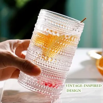 Hlukana Vintage Hobnail Drinking Glasses Set of 8, Stylish Drinkware