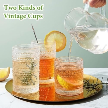 Hlukana Vintage Hobnail Drinking Glasses Set of 8, Stylish Drinkware