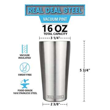 Stainless Steel Vacuum Insulated Pint Glasses Set of 4