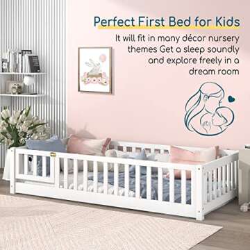 Tatub Twin Montessori Bed - White Kids Floor Bed Frame