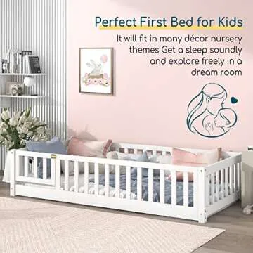 Tatub Twin Montessori Bed - White Kids Floor Bed Frame