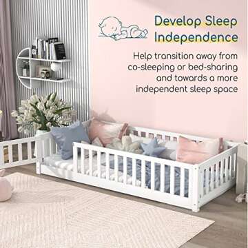 Tatub Twin Montessori Bed - White Kids Floor Bed Frame