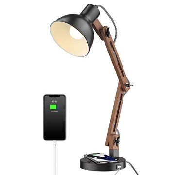 Stylish ELYONA Sapele Wood Desk Lamp with Wireless Charging