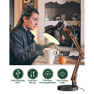 Stylish ELYONA Sapele Wood Desk Lamp with Wireless Charging