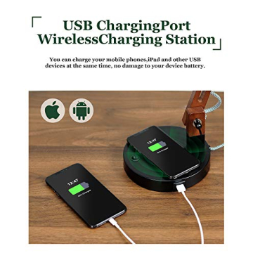 Stylish ELYONA Sapele Wood Desk Lamp with Wireless Charging