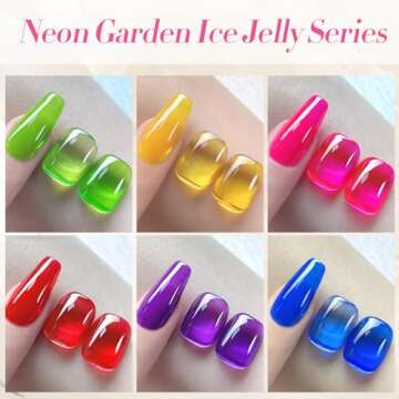 Born Pretty Jelly Gel Nail Polish Spring Summer Ice Jelly Neon Gel Polish Crystal Transparent Gel Polish Green Yellow Hot Pink Red Blue Purple Nail Art Varnish Manicure 6PCS Neon Garden