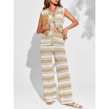 Imily Bela Womens Knit 2 Piece Sets Summer Outfits Sleeveless Vest Tops Wide Leg Pants Striped Loung...