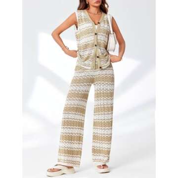 Imily Bela Womens Knit 2 Piece Sets Summer Outfits Sleeveless Vest Tops Wide Leg Pants Striped Loungewear Set