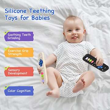 Hooku 2 Pack Silicone Teethers for Babies 0-6 months, Teething Toys for Babies 6-12 Months, Baby Remote Control Toy, Infant Toys 0-3 months, Sensory Chew Toys, Toddler Newborn Baby Girl Boy Gifts