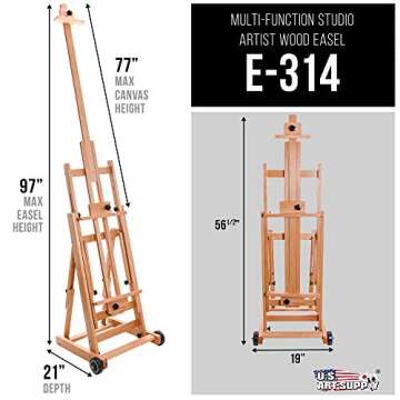 U.S. Art Supply Master Multi-Function Studio Artist Wooden Floor Easel - Large Adjustable H-Frame, T...