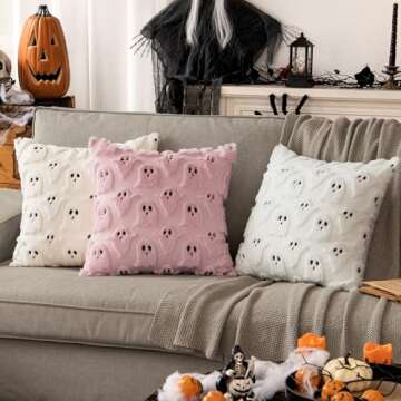 MIULEE Halloween Pillow Covers Cute Ghost Spooky Throw Pillows Set of 2 Soft Plush Faux Fur Decorati...