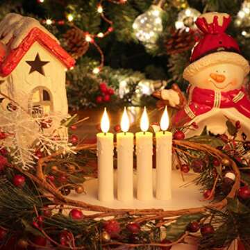 Christmas Tree Clip-on Taper Candles with 3D Flickering Flame Battery Operated Candle with Timer and Remote, Pack of 10, White