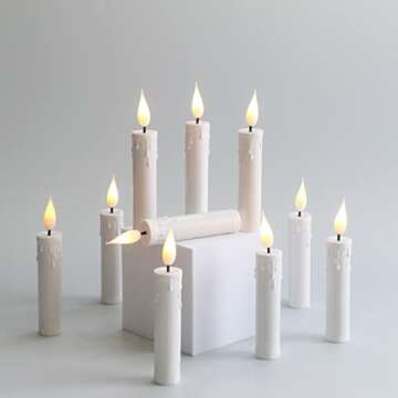 Christmas Tree Clip-on Taper Candles with 3D Flickering Flame Battery Operated Candle with Timer and Remote, Pack of 10, White
