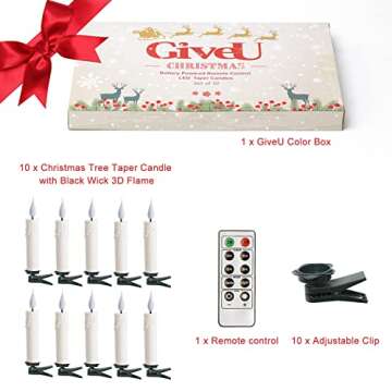 Christmas Tree Clip-on Taper Candles with 3D Flickering Flame Battery Operated Candle with Timer and Remote, Pack of 10, White