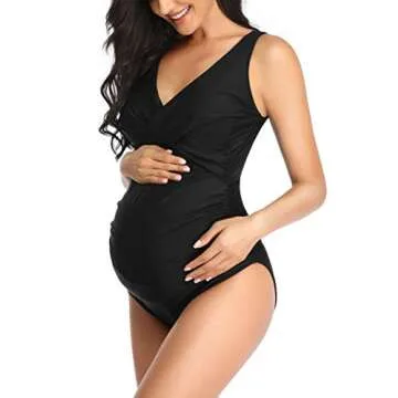 SUMMERSUNSHINE Maternity One Piece Swimwear Front Cross Pregnancy Swimsuit Bathing Suit Maternity Bi...