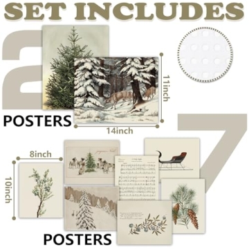 Whaline Vintage Christmas Wall Art Prints for Holiday Decor