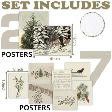 Whaline Vintage Christmas Wall Art Prints for Holiday Decor