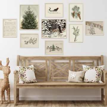 Whaline Vintage Christmas Wall Art Prints for Holiday Decor