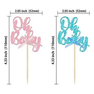 Gyufise 36Pcs Oh Baby Cupcake Toppers Pink Blue Bow Glitter Baby Shower Gender Reveal Cupcake Picks ...
