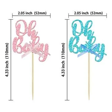 Gyufise 36Pcs Oh Baby Cupcake Toppers Pink Blue Bow Glitter Baby Shower Gender Reveal Cupcake Picks ...