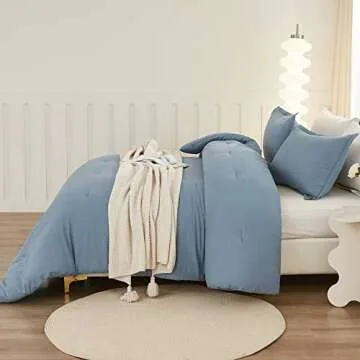 Litanika Full Size Comforter Sets Grayish Blue, 3 Pieces Lightweight Solid Bedding Comforter Set, All Season Fluffy Bed Set (79x90In Comforter & 2 Pillowcases)