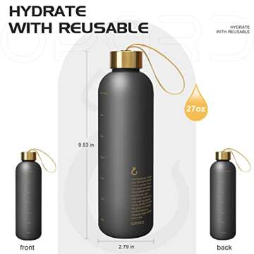 Opard 27oz/32oz Motivational Water Bottle with Time Marker to Drink, Reusable Plastic Bottle with BP...