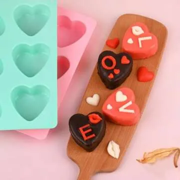 Actvty Heart Shaped Silicone Mold, 6 Holes Heart Molds for Chocolate,Muffins,Cake, Jelly Pudding, Handmade Soap, Bath Bombs Making, Set of 2