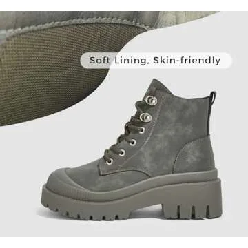 LUCKY STEP Women's Platform Ankle Boots Zipper Fashion Combat Thick Lug Sole Durable Chunky Wedge Bo...