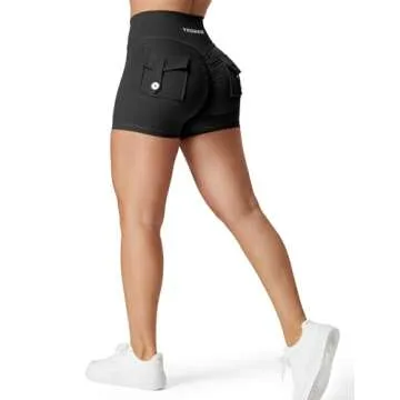 YEOREO Scrunch Workout Shorts with Pockets Charm Gym Biker Shorts for Women High Waisted Yoga Booty Shorts Black L