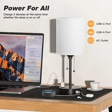 Small Bedside Table Lamp with USB Ports and 3 Color Options