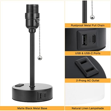 Small Bedside Table Lamp with USB Ports and 3 Color Options