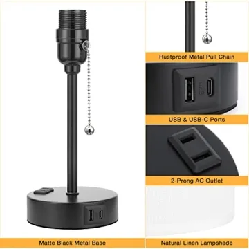 Small Bedside Table Lamp with USB Ports and 3 Color Options