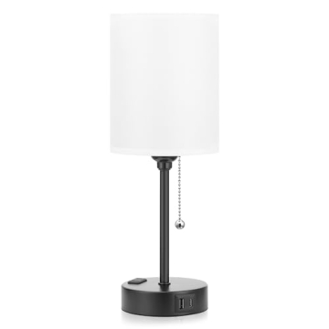 Small Bedside Table Lamp with USB Ports and 3 Color Options