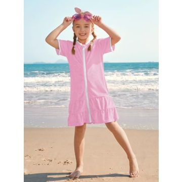 BesserBay Kids Ruffle Hem Hooded Swim Cover Up