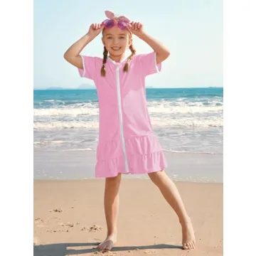 BesserBay Kids Ruffle Hem Hooded Swim Cover Up