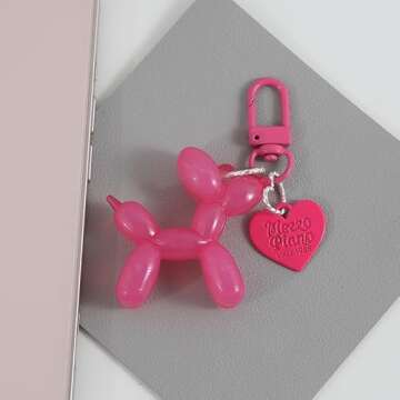 tenghong2021 Cute Jelly Balloon Dog Keychain for Women Key Chain for Car Keys Handbag Purse Accessories -Rose Pink