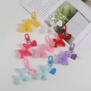 tenghong2021 Cute Jelly Balloon Dog Keychain for Women Key Chain for Car Keys Handbag Purse Accessories -Rose Pink