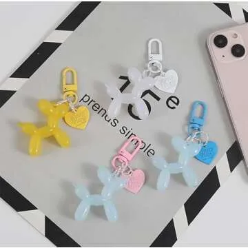 tenghong2021 Cute Jelly Balloon Dog Keychain for Women Key Chain for Car Keys Handbag Purse Accessories -Rose Pink