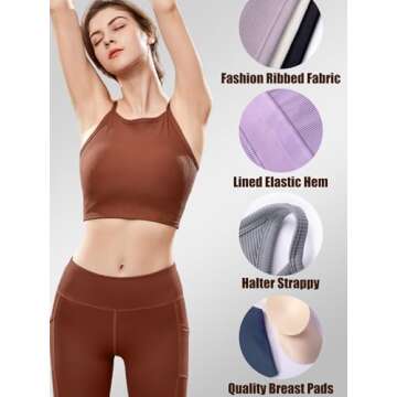 Chilylori High Neck Sports Bra Workout Crop Tops for Women Long Lined Sports Bra Ribbed Sports Bra Padded Yoga Tops Racerback Crop Tank Top for Women Workout Tops Sport Bra Black M