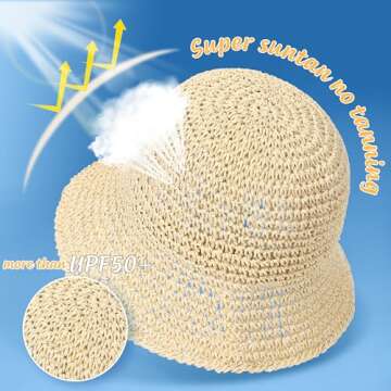 Rulala Fancy Womens Sun Hat Handmade Straw Bucket UV Protection Wide Brim Packable Travel Summer Cap...