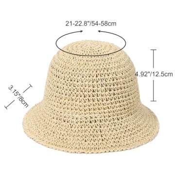 Rulala Fancy Womens Sun Hat Handmade Straw Bucket UV Protection Wide Brim Packable Travel Summer Cap for Beach UPF 50+(Beige)