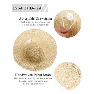 Rulala Fancy Womens Sun Hat Handmade Straw Bucket UV Protection Wide Brim Packable Travel Summer Cap for Beach UPF 50+(Beige)