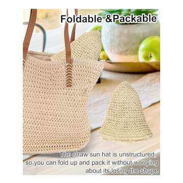 Rulala Fancy Womens Sun Hat Handmade Straw Bucket UV Protection Wide Brim Packable Travel Summer Cap for Beach UPF 50+(Beige)