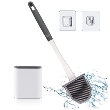 Rightwell Toilet Brush and Holder Set - Flexible Silicone Design for Bathroom Cleaning