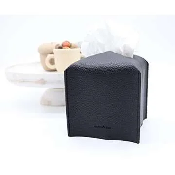 Tissue Box Cover Holder, Square with Bottom Belt by Carrot's Den - PU Leather Decorative Organizer f...